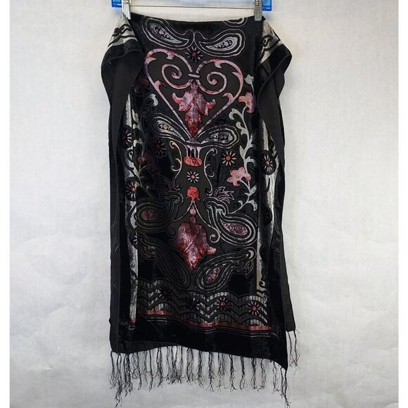 Unbranded Accessories - Velvet Burnout Scarf Shawl Rectangle Sheer Tassel Heart Paisley Witch Whimsigoth